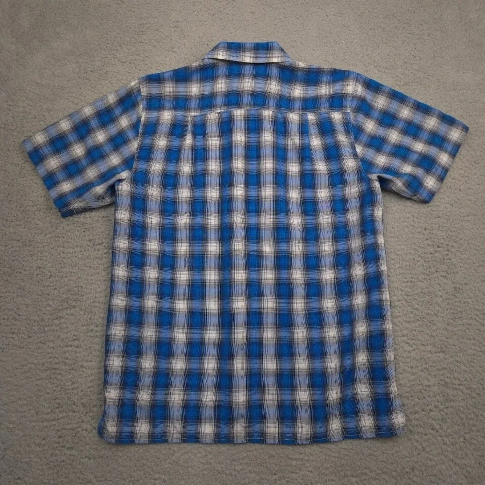 The North Face Performance Shirt Mens Small Blue Gray Plaid Short Sleeve Hiking